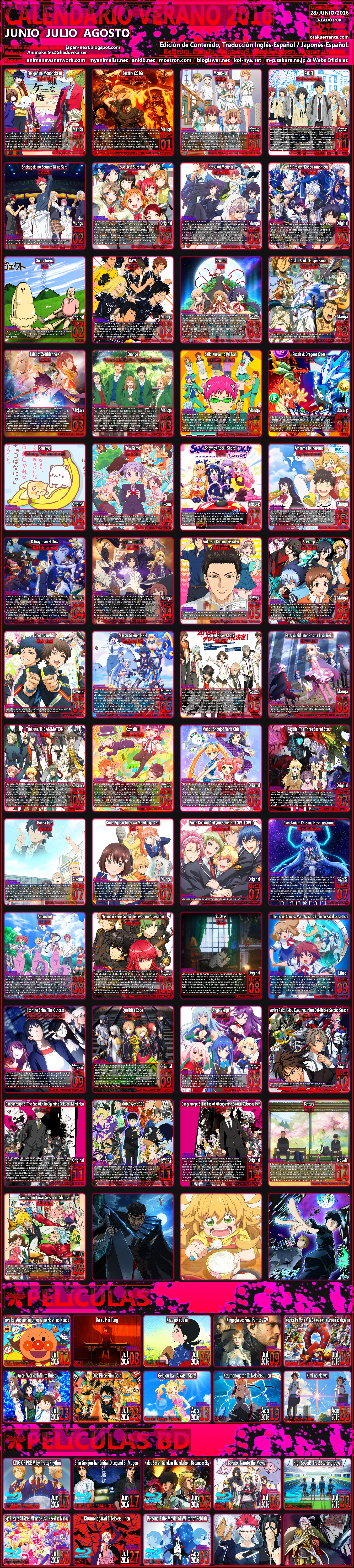 Calendario Anime Temporada Verano 2016 - JapanNext
